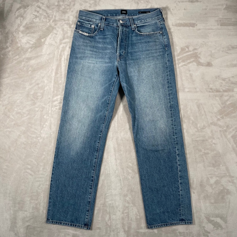 Edwin Women's Jeans Tash Relaxed Button Fly Straight Leg Denim 28 Blue